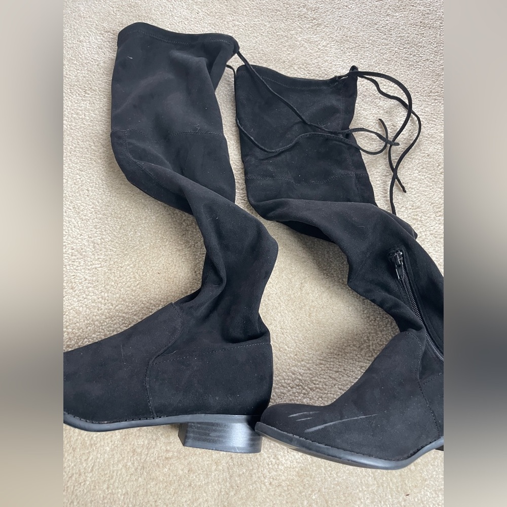 black over the knee tie boots